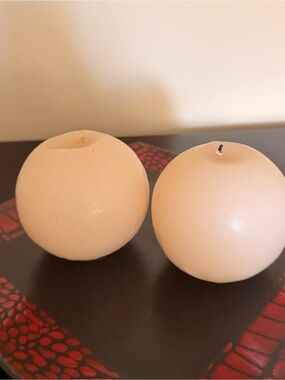 Cream Round Sphere Candle Pair - Decorative Home Accent